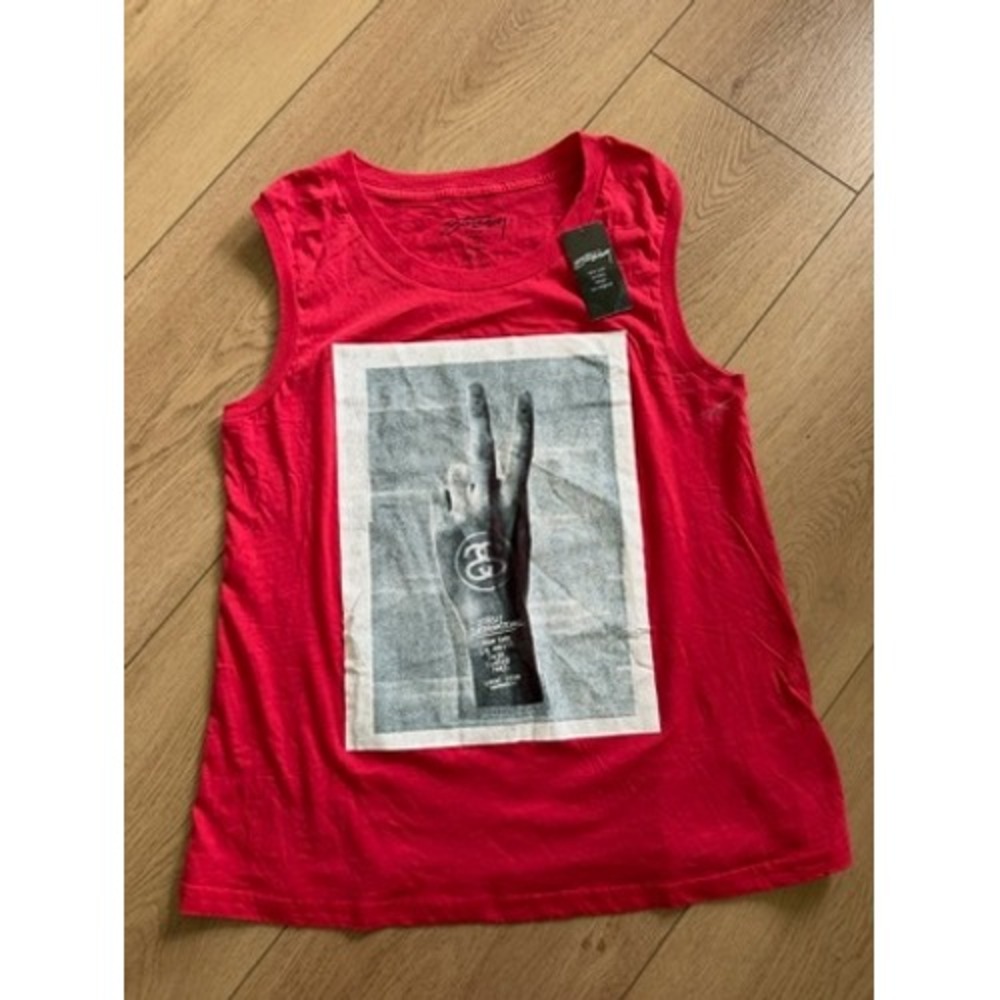 Stussy Peace Muscle Scoop Tank Top Red Graphic Streetwear Small NWT 2941246